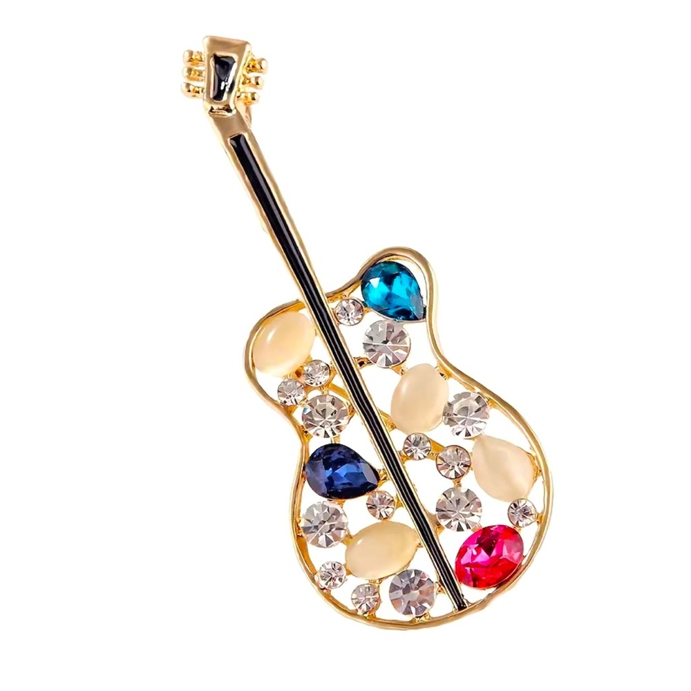 Guitar Sapphire Gold 14k plated Brooch Pin